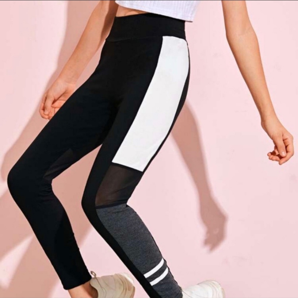 Girls Black and White Color Block Leggings